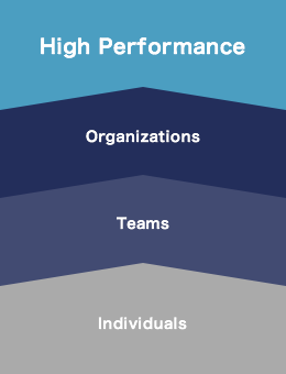 Individuals→Teams→Organizations→High Performance